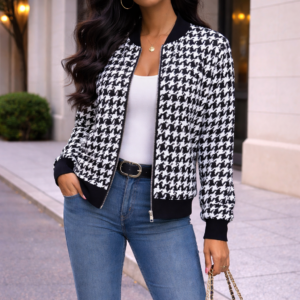 The Monroe Houndstooth Zip Jacket